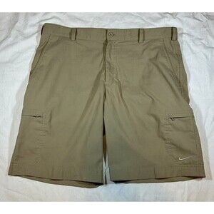 NIKE Dri-Fit Tour 38" Flat Lt. Brown Polyester Blend Golf Shorts Zipped Pockets